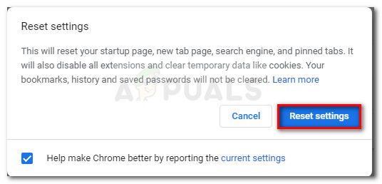 Сбросить Chrome's settings