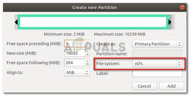 Создайте новый раздел NTFS и нажмите Добавить