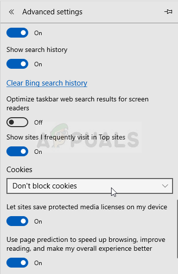 дон't block cookies in Microsoft Edge