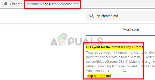 введите chrome: // flags / # top-chrome-md и нажмите ввод