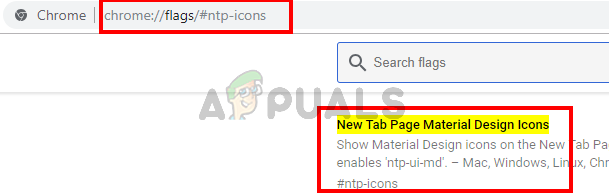 введите chrome: // flags / # ntp-icons и нажмите ввод