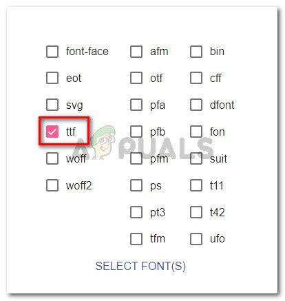 Посетите веб-сайт Online Font Converter и установите флажок TTF.