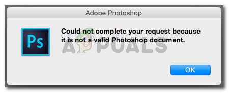 Не удалось выполнить ваш запрос, поскольку он не является действительным документом Photoshop