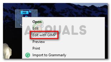 Щелкните правой кнопкой мыши файл PSD и выберите «Редактировать с помощью GIMP».