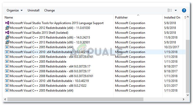 Поиск всех распространяемых пакетов Microsoft Visual C ++