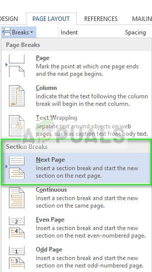 Вставка разрыва раздела на следующей странице - Microsoft Word