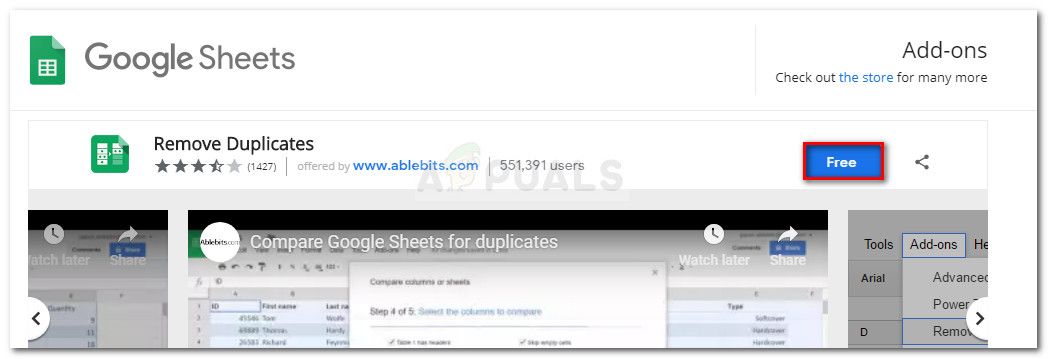 Загрузка дополнения «Удалить дубликаты Google Sheets»