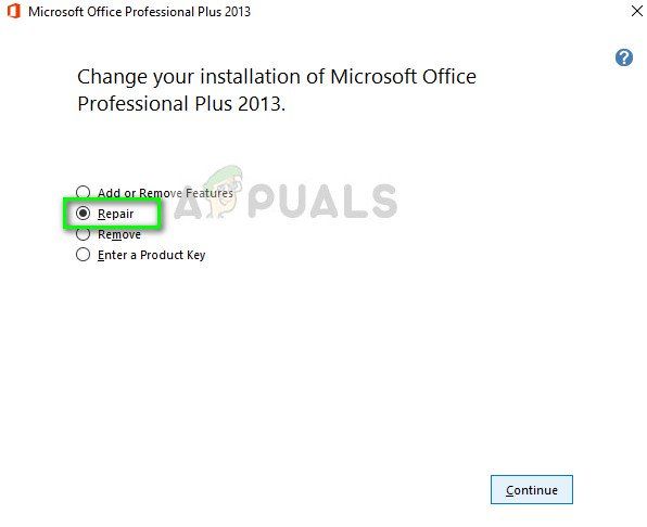 Инициализация восстановления Microsoft Office в Microsoft Windows