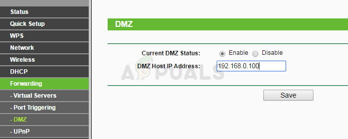 маршрутизатор's DMZ settings