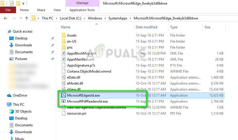Переименование файлов Microsoft Edge в Windows 10