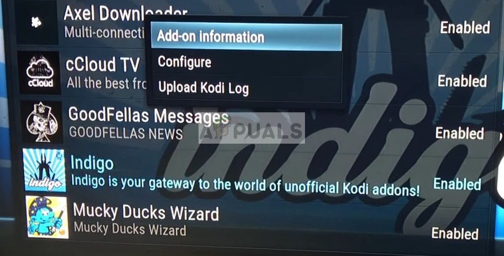 Информация о дополнении Indigo on Kodi