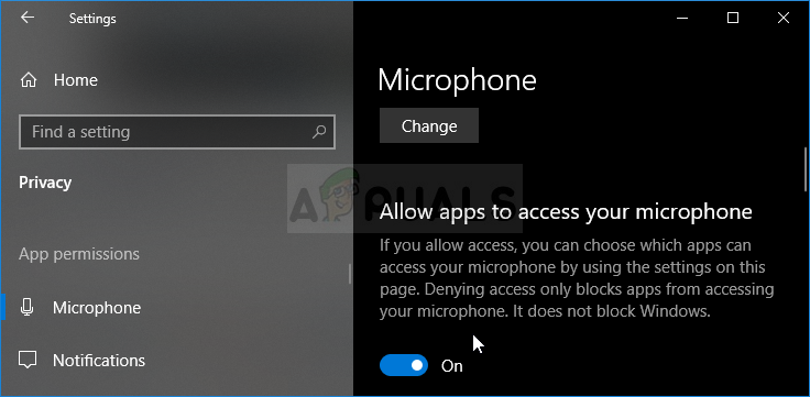 Разрешения микрофона в настройках Windows 10