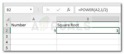 Пример использования функции Power для поиска квадратного корня