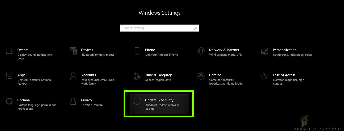 Открытие обновлений и безопасность - настройки Windows 10