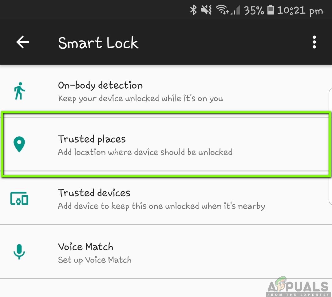 Нажатие доверенных мест - Smart Lock в Android