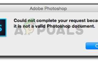 Исправлено: не удалось выполнить ваш запрос, поскольку он не является действительным документом Photoshop —