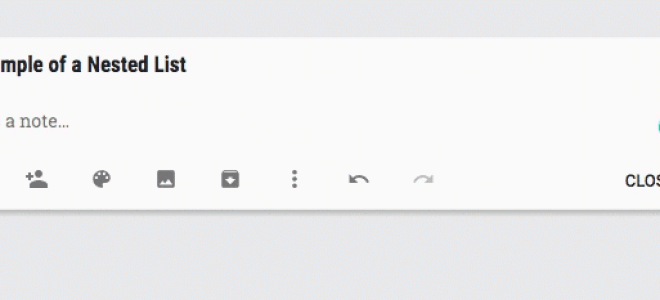 Как создать вложенный список в Google Keep