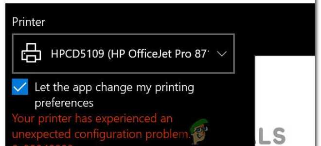 Исправлено: Ваш принтер столкнулся с неожиданной проблемой конфигурации —