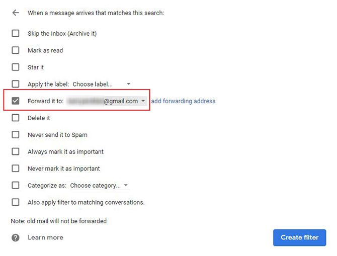 Как автоматически пересылать электронные письма в Outlook и Gmail Gmail Filter 1