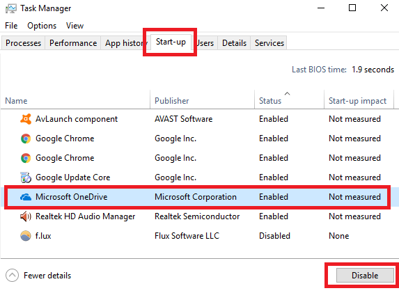 Элементы запуска диспетчера задач Windows Элементы запуска диспетчера задач Windows
