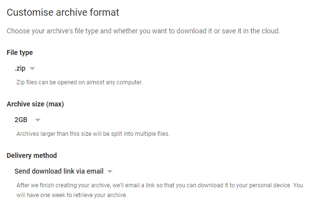 Создать архив Gmail