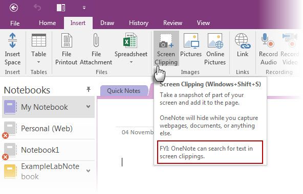 OneNote Screen Clipping