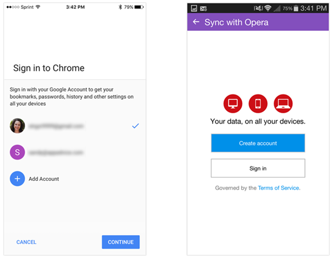 Синхронизация на Chrome iOS и Opera Android