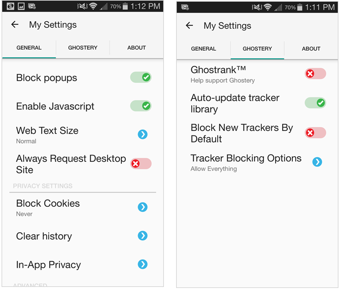 Приложение Ghostery Browser на Android
