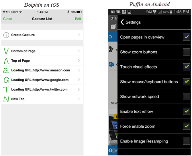 Dolphin для iOS и Puffin для мобильных браузеров Android