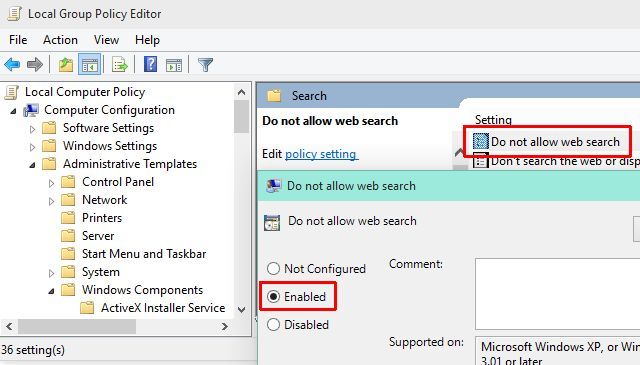 Windows 10 отключить веб-поиск