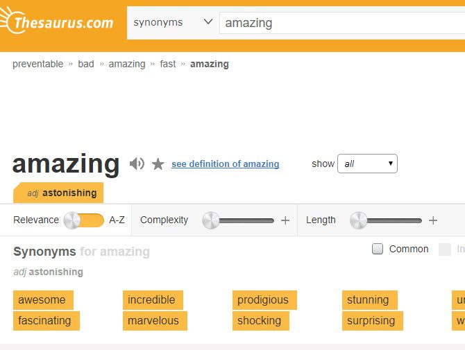 Тезаурусная запись для удивительного