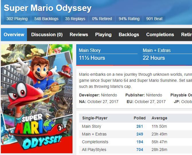 Как долго бить запись для Super Mario Odyssey