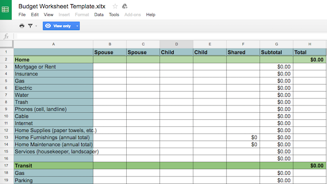 семейного бюджета электронных таблиц Excel-простой стартер