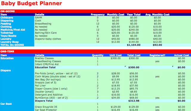 семейного бюджета электронных таблиц Excel-бэби-бюджет-планировщик