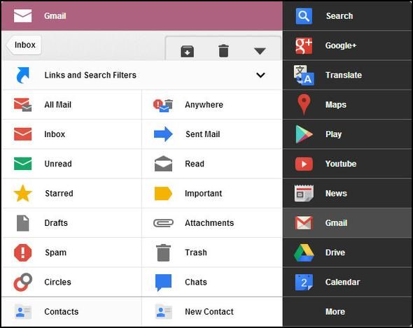 Черное меню: доступ ко всем службам Google в одном меню Расширяемое меню Gmail [Chrome]