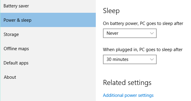 Настройки питания и сна