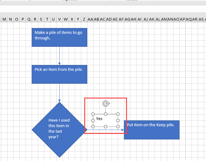 Добавить текстовое поле рядом с линией соединителя на потоковой диаграмме в Excel