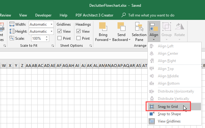 Включить привязку к сетке в Excel