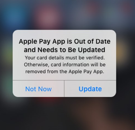Apple Pay поддельные обновления всплывающих вредоносных программ