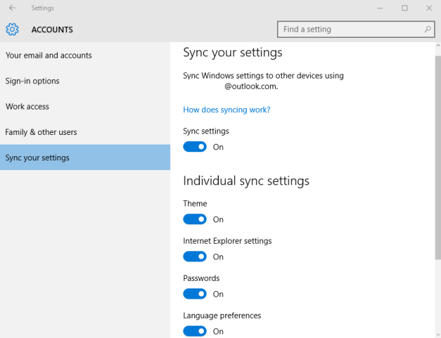 win10-синхронизации настроек