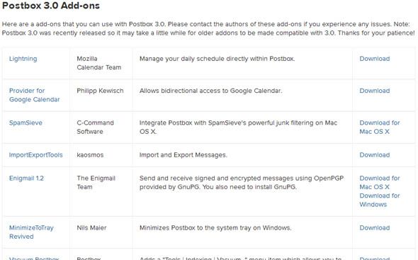 Postbox-аддоны Почтовый ящик 3: почтовый клиент высшего качества для Windows и Mac.