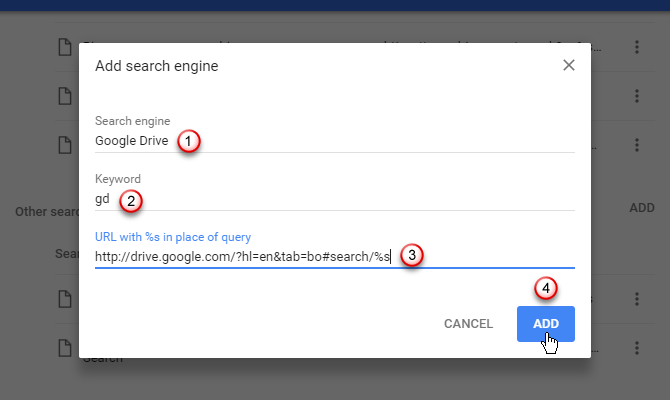 Добавить диалоговое окно поисковой системы для Google Drive в Chrome