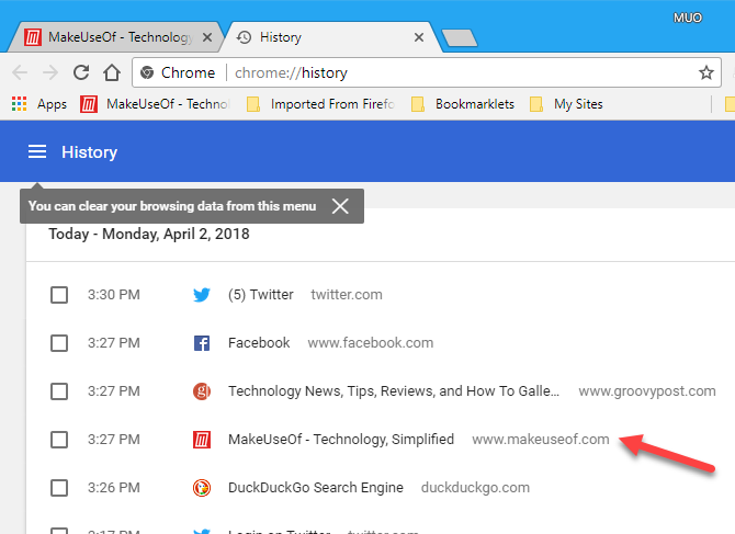Просмотр истории просмотра в Chrome