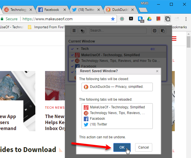 Диалоговое окно «Восстановить сохраненное окно» в Tabli