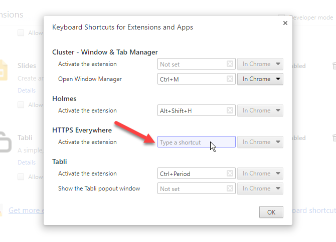 Назначить ярлык на расширение