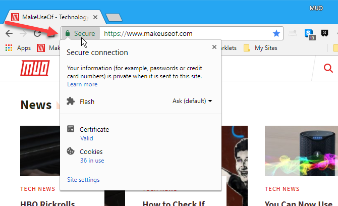 Информация о сайте в Chrome