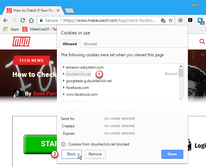 Диалоговое окно использования файлов cookie в Chrome
