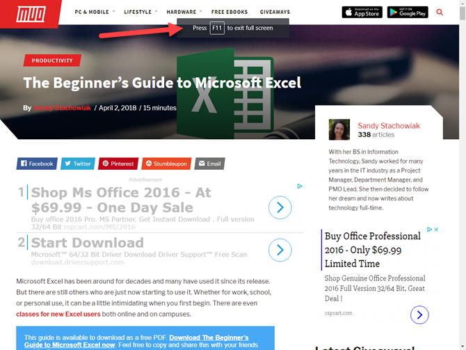 Chrome в полноэкранном режиме