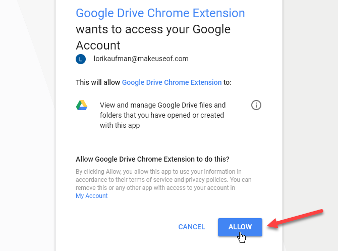 Нажмите Разрешить для учетной записи Google