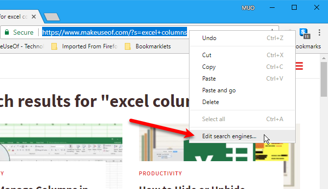 Выберите Изменить поисковые системы в Chrome